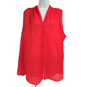Worthington Woman Blouse Red Sleeveless Sheer V Neck Button Front Size 2X New